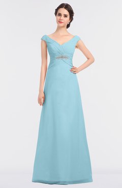 ColsBM Nadia Aqua Elegant A-line Short Sleeve Zip up Floor Length Beaded Bridesmaid Dresses