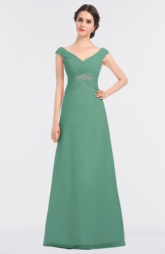 ColsBM Nadia Beryl Green Elegant A-line Short Sleeve Zip up Floor Length Beaded Bridesmaid Dresses