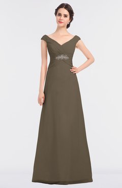 ColsBM Nadia Carafe Brown Elegant A-line Short Sleeve Zip up Floor Length Beaded Bridesmaid Dresses