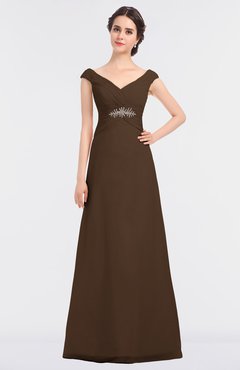 ColsBM Nadia Chocolate Brown Elegant A-line Short Sleeve Zip up Floor Length Beaded Bridesmaid Dresses