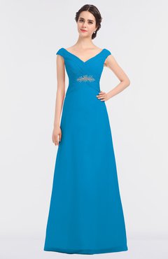 ColsBM Nadia Cornflower Blue Elegant A-line Short Sleeve Zip up Floor Length Beaded Bridesmaid Dresses