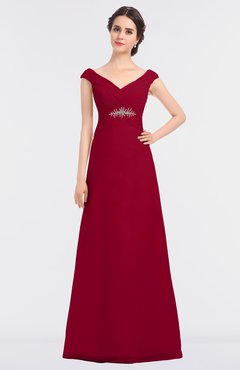 ColsBM Nadia Dark Red Elegant A-line Short Sleeve Zip up Floor Length Beaded Bridesmaid Dresses