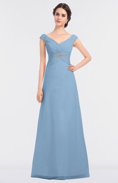 ColsBM Nadia Dusty Blue Elegant A-line Short Sleeve Zip up Floor Length Beaded Bridesmaid Dresses