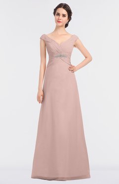 ColsBM Nadia Dusty Rose Elegant A-line Short Sleeve Zip up Floor Length Beaded Bridesmaid Dresses