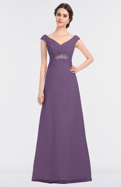 ColsBM Nadia Eggplant Elegant A-line Short Sleeve Zip up Floor Length Beaded Bridesmaid Dresses