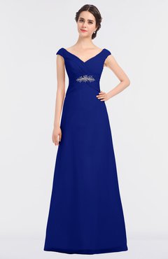 ColsBM Nadia Electric Blue Elegant A-line Short Sleeve Zip up Floor Length Beaded Bridesmaid Dresses