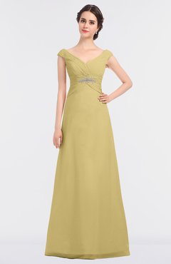ColsBM Nadia Gold Elegant A-line Short Sleeve Zip up Floor Length Beaded Bridesmaid Dresses
