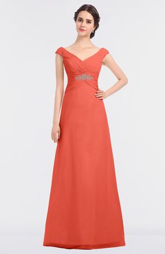 ColsBM Nadia Living Coral Elegant A-line Short Sleeve Zip up Floor Length Beaded Bridesmaid Dresses