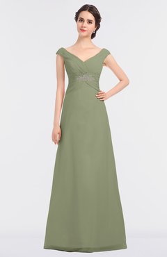 ColsBM Nadia Moss Green Elegant A-line Short Sleeve Zip up Floor Length Beaded Bridesmaid Dresses