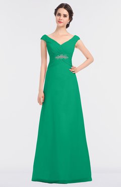 ColsBM Nadia Pepper Green Elegant A-line Short Sleeve Zip up Floor Length Beaded Bridesmaid Dresses