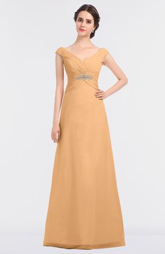 ColsBM Nadia Salmon Buff Elegant A-line Short Sleeve Zip up Floor Length Beaded Bridesmaid Dresses