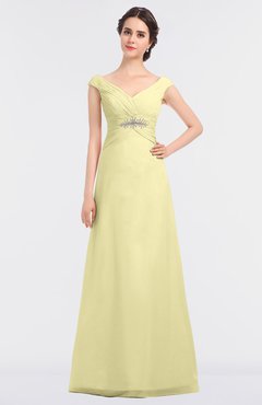 ColsBM Nadia Soft Yellow Elegant A-line Short Sleeve Zip up Floor Length Beaded Bridesmaid Dresses