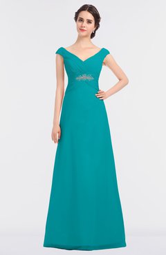 ColsBM Nadia Teal Elegant A-line Short Sleeve Zip up Floor Length Beaded Bridesmaid Dresses