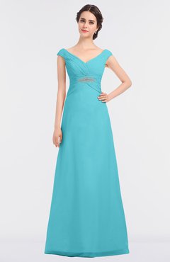 ColsBM Nadia Turquoise Elegant A-line Short Sleeve Zip up Floor Length Beaded Bridesmaid Dresses