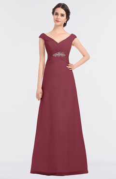 ColsBM Nadia Wine Elegant A-line Short Sleeve Zip up Floor Length Beaded Bridesmaid Dresses