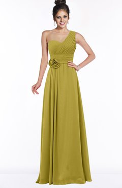 ColsBM Tegan Golden Olive Modern Sleeveless Zip up Chiffon Floor Length Flower Bridesmaid Dresses