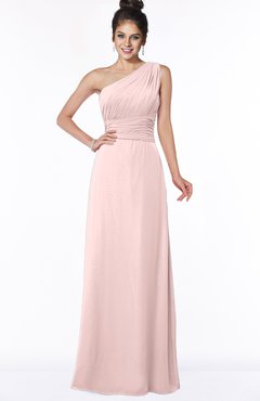 ColsBM Adalyn Pastel Pink Mature Sheath Sleeveless Half Backless Chiffon Ruching Bridesmaid Dresses