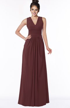 ColsBM Isla Burgundy Elegant V-neck Sleeveless Chiffon Floor Length Ruching Bridesmaid Dresses