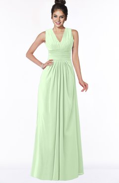 ColsBM Isla Pale Green Elegant V-neck Sleeveless Chiffon Floor Length Ruching Bridesmaid Dresses