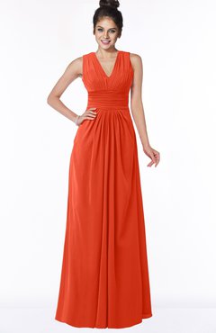 ColsBM Isla Persimmon Elegant V-neck Sleeveless Chiffon Floor Length Ruching Bridesmaid Dresses
