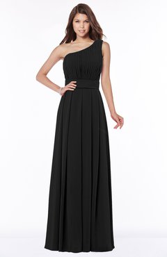 ColsBM Adeline Black Gorgeous A-line One Shoulder Zip up Floor Length Pleated Bridesmaid Dresses