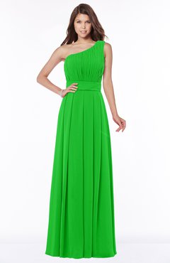 ColsBM Adeline Jasmine Green Gorgeous A-line One Shoulder Zip up Floor Length Pleated Bridesmaid Dresses