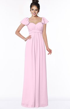 ColsBM Siena Baby Pink Modern A-line Wide Square Short Sleeve Zip up Pleated Bridesmaid Dresses