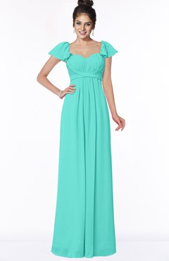 ColsBM Siena Blue Turquoise Modern A-line Wide Square Short Sleeve Zip up Pleated Bridesmaid Dresses