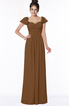 ColsBM Siena Brown Modern A-line Wide Square Short Sleeve Zip up Pleated Bridesmaid Dresses