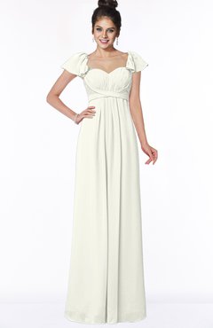 ColsBM Siena Cream Modern A-line Wide Square Short Sleeve Zip up Pleated Bridesmaid Dresses