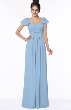 ColsBM Siena Dusty Blue Modern A-line Wide Square Short Sleeve Zip up Pleated Bridesmaid Dresses