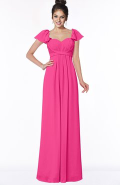 ColsBM Siena Fandango Pink Modern A-line Wide Square Short Sleeve Zip up Pleated Bridesmaid Dresses