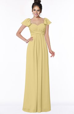 ColsBM Siena Gold Modern A-line Wide Square Short Sleeve Zip up Pleated Bridesmaid Dresses