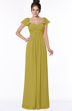 ColsBM Siena Golden Olive Modern A-line Wide Square Short Sleeve Zip up Pleated Bridesmaid Dresses