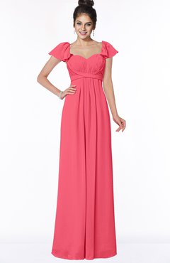 ColsBM Siena Guava Modern A-line Wide Square Short Sleeve Zip up Pleated Bridesmaid Dresses