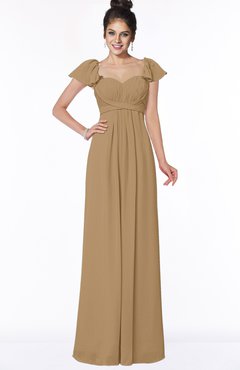 ColsBM Siena Indian Tan Modern A-line Wide Square Short Sleeve Zip up Pleated Bridesmaid Dresses