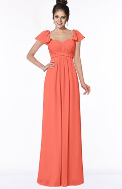 ColsBM Siena Living Coral Modern A-line Wide Square Short Sleeve Zip up Pleated Bridesmaid Dresses