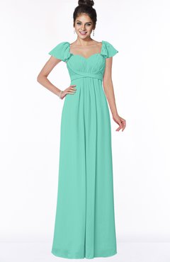 ColsBM Siena Mint Green Modern A-line Wide Square Short Sleeve Zip up Pleated Bridesmaid Dresses