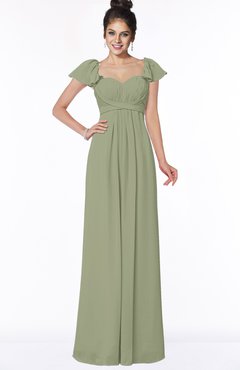 ColsBM Siena Moss Green Modern A-line Wide Square Short Sleeve Zip up Pleated Bridesmaid Dresses