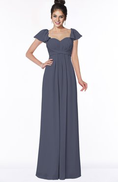 ColsBM Siena Nightshadow Blue Modern A-line Wide Square Short Sleeve Zip up Pleated Bridesmaid Dresses