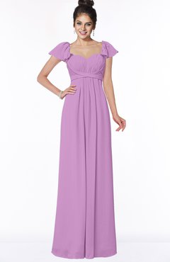 ColsBM Siena Orchid Modern A-line Wide Square Short Sleeve Zip up Pleated Bridesmaid Dresses