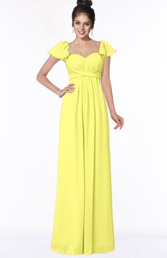 ColsBM Siena Pale Yellow Modern A-line Wide Square Short Sleeve Zip up Pleated Bridesmaid Dresses