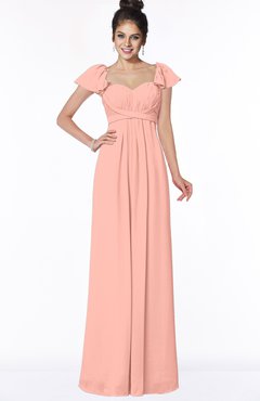 ColsBM Siena Peach Modern A-line Wide Square Short Sleeve Zip up Pleated Bridesmaid Dresses