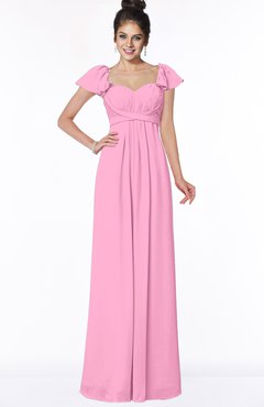 ColsBM Siena Pink Modern A-line Wide Square Short Sleeve Zip up Pleated Bridesmaid Dresses