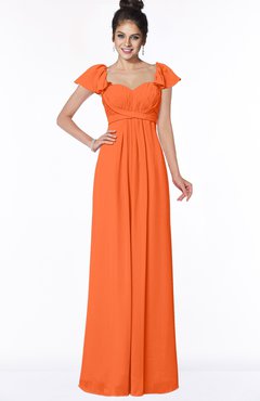 ColsBM Siena Tangerine Modern A-line Wide Square Short Sleeve Zip up Pleated Bridesmaid Dresses