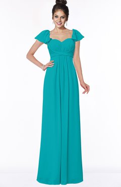 ColsBM Siena Teal Modern A-line Wide Square Short Sleeve Zip up Pleated Bridesmaid Dresses