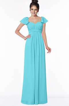 ColsBM Siena Turquoise Modern A-line Wide Square Short Sleeve Zip up Pleated Bridesmaid Dresses
