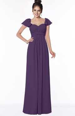 ColsBM Siena Violet Modern A-line Wide Square Short Sleeve Zip up Pleated Bridesmaid Dresses