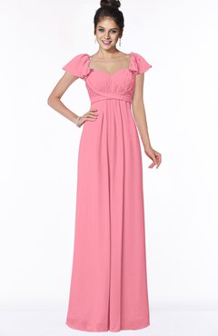 ColsBM Siena Watermelon Modern A-line Wide Square Short Sleeve Zip up Pleated Bridesmaid Dresses