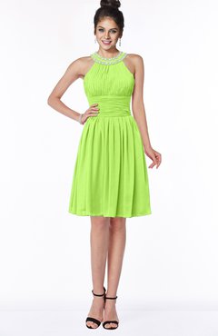 ColsBM Liana Bright Green Cute A-line Jewel Chiffon Pleated Bridesmaid Dresses